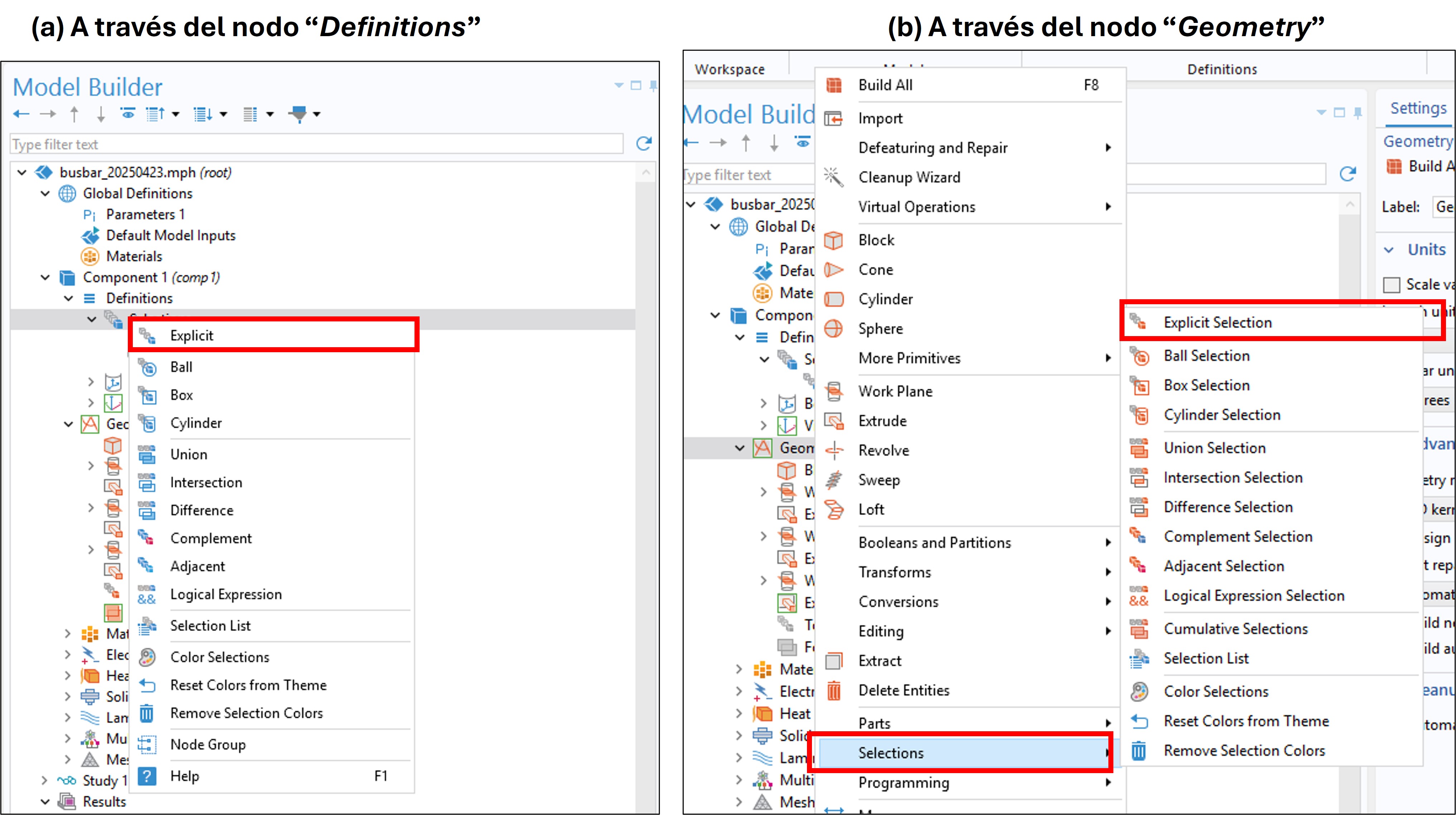 Geometría del reactor en COMSOL Multiphysics®.