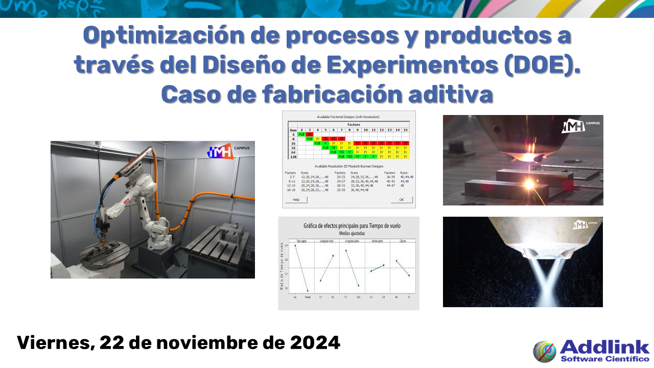 Optimización de procesos y productos a través del Diseño de Experimentos (DOE). Caso de fabricación aditiva (22 de noviembre de 2024)